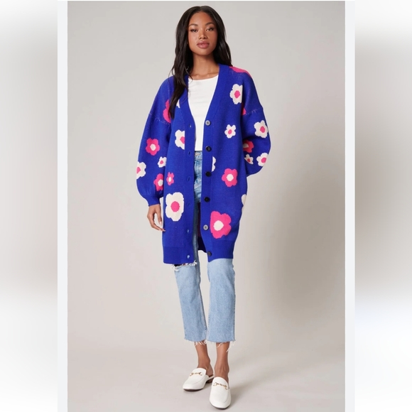 Sugarlips Sweaters - Surgarlips Floral Oversized Balloon Sleeves Cardigan!